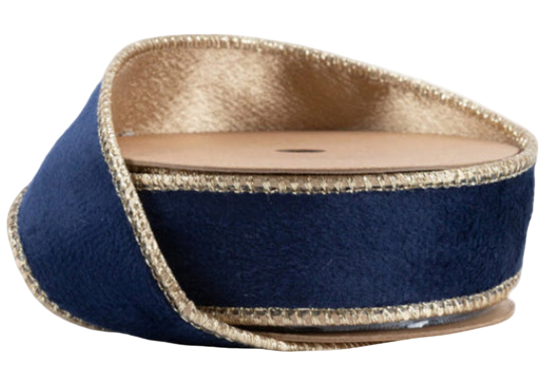 7115W-374-25E | 1" | Reversible Classic Velvet Ribbon | Navy/Gold | 10yds