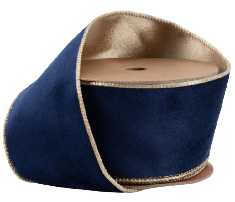 7115W-374-63E | 2.5" | Reversible Classic Velvet Ribbon | Navy/Gold | 10yds