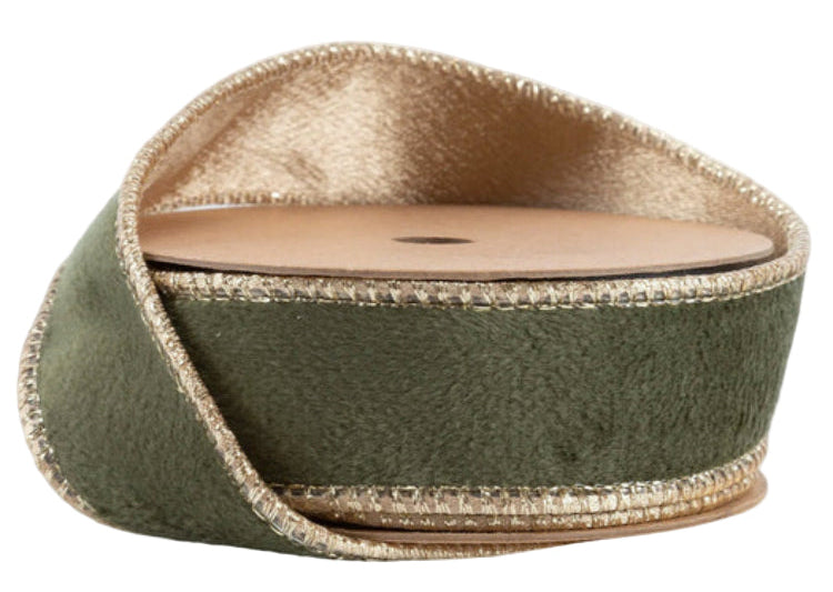 7115W-570-25E | 1" | Reversible Classic Velvet Ribbon | Moss/Gold | 10yds