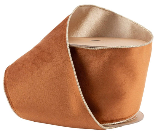 7115W-785-100E | 4" | Reversible Classic Velvet Ribbon | Rust/Gold | 10yds