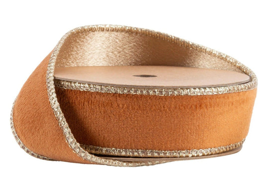 7115W-785-25E | 1" | Reversible Classic Velvet Ribbon | Rust/Gold | 10yds