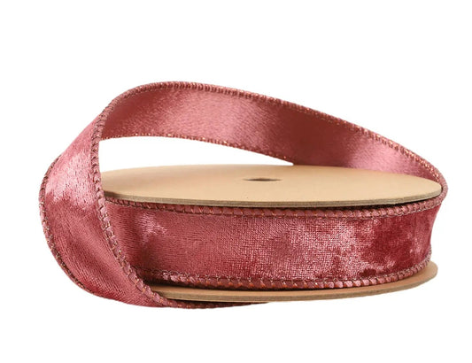 7120W-168-25E | 1" | Reversible Frosted Velvet Wired Ribbon | Rose/Rose | 10yds
