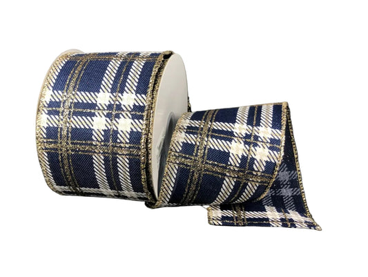 71236-40-27 | 2.5" | GLITTER PLAID PRINT | XMAS BLUE/WHITE/CHAMPAGNE | 10YDS