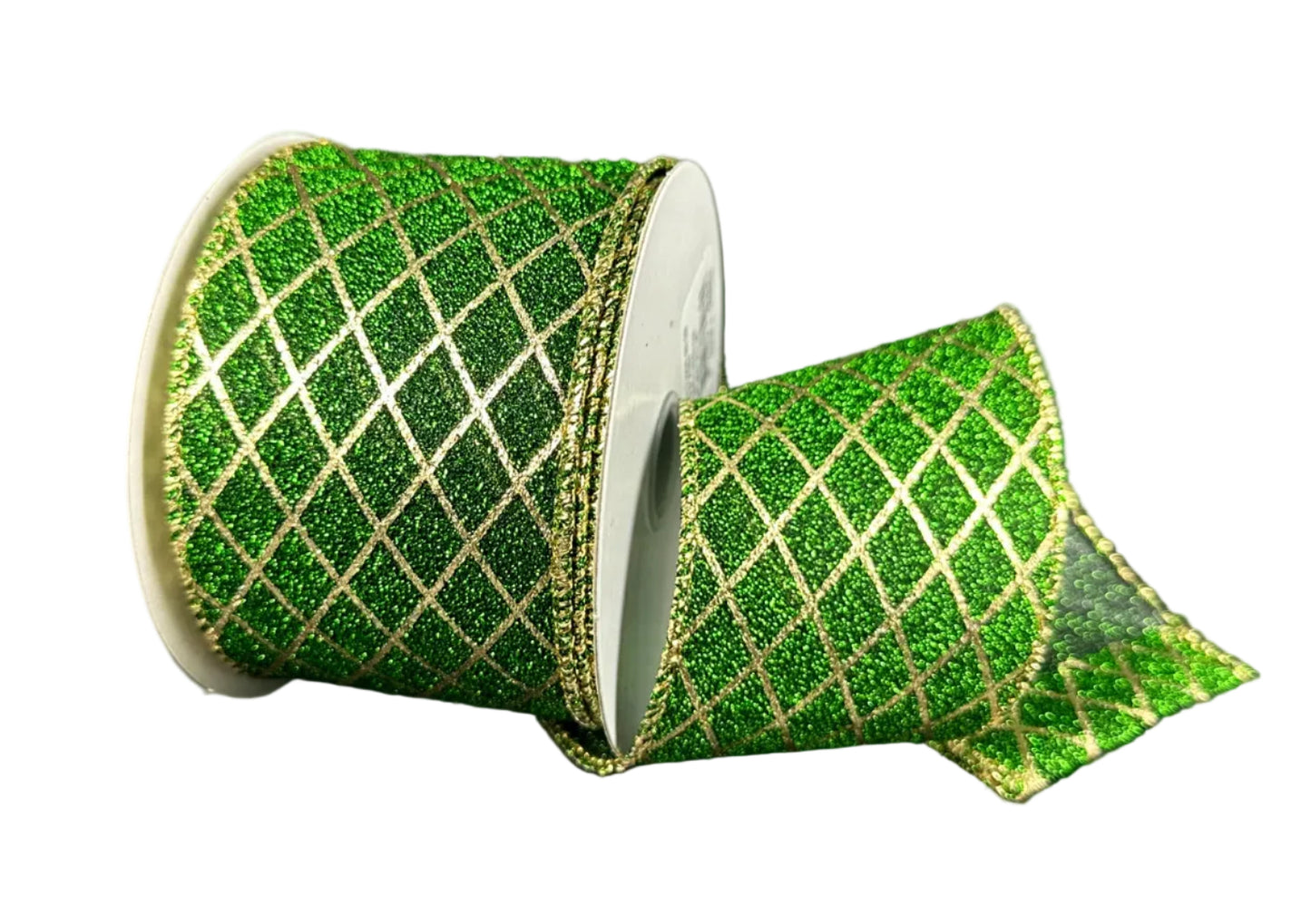 71668-40-29 | 2.5" | FUZZY METALLIC GREEN/GOLD DIAMOND LINES | 10YDS