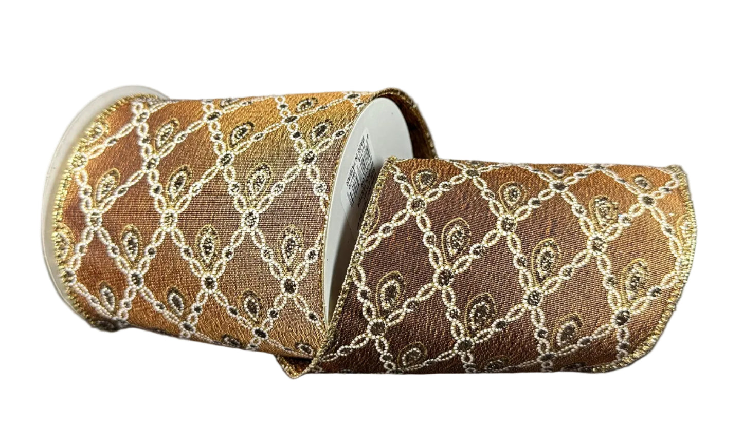 71673-04-47 | 4" | BROWN METALLIC SATIN/GOLD-WHITE JEWEL DIAMONDS | 10YDS