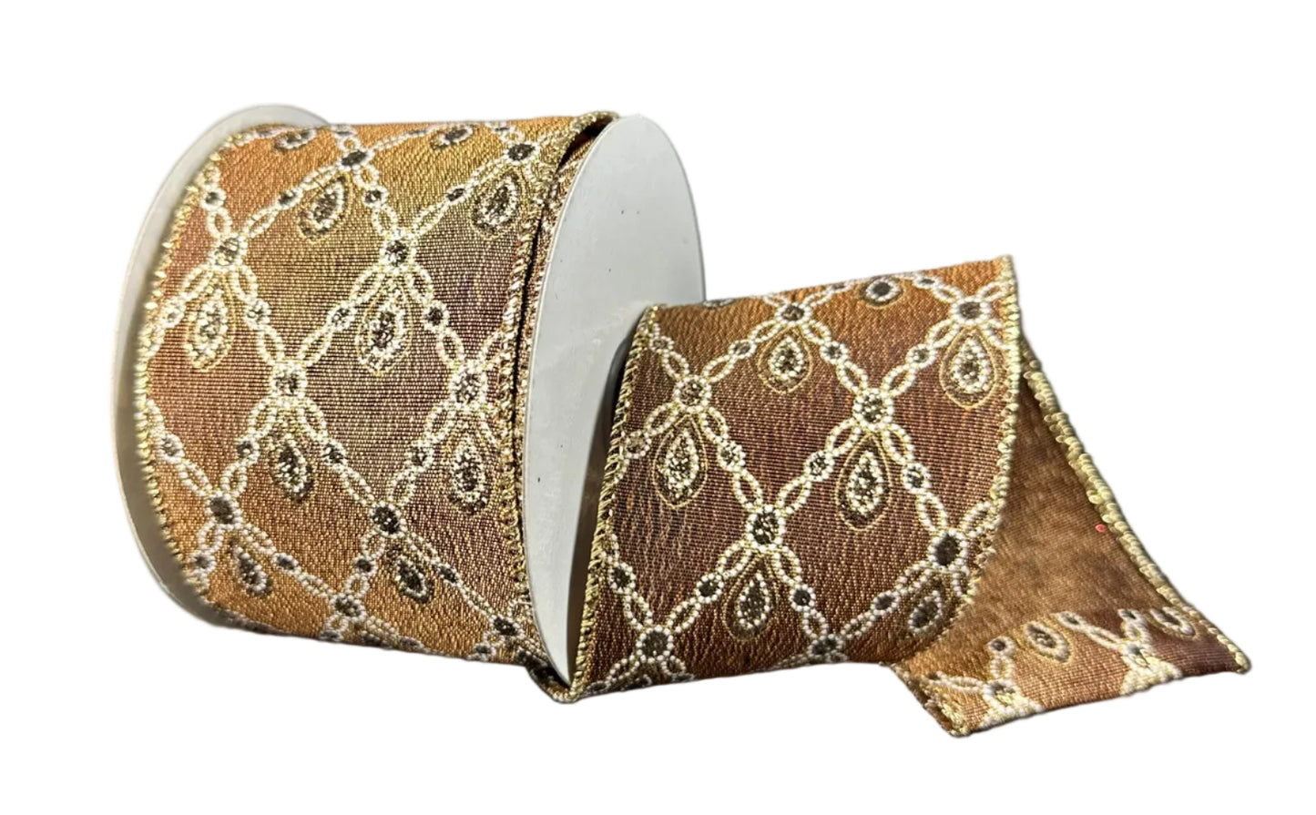 71673-40-47 | 2.5" | BROWN METALLIC SATIN/GOLD-WHITE JEWEL DIAMONDS | 10YDS