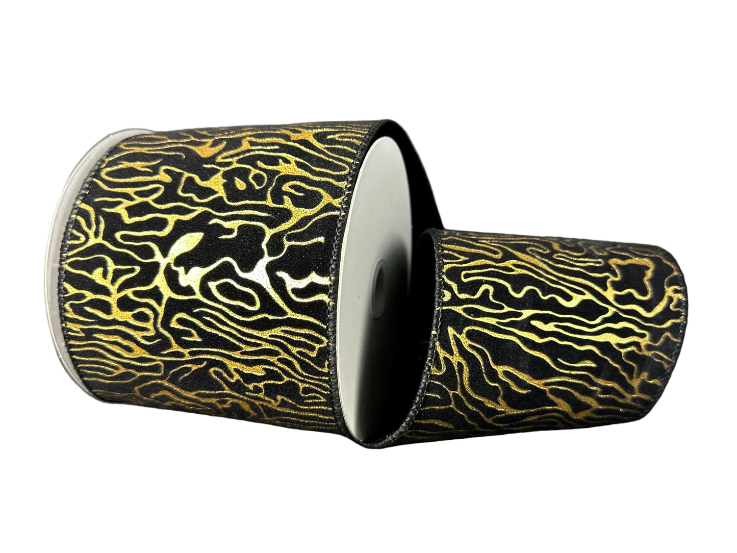 71690-04-20 | 4" | BLACK VELVET W/GOLD GEO SWIRLS | 10YDS