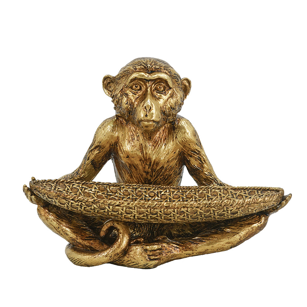 72433 | 12" x 7" x 10" | Gold Polyresin Monkey Tray