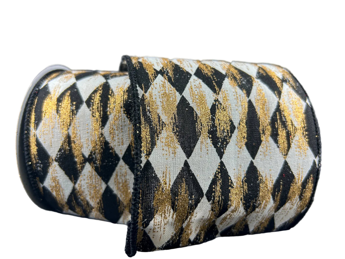72437-04-20 | 4" | BLACK FADED HARLIQUIN W/METALLIC GOLD ON CREAM CANVAS | 10YDS