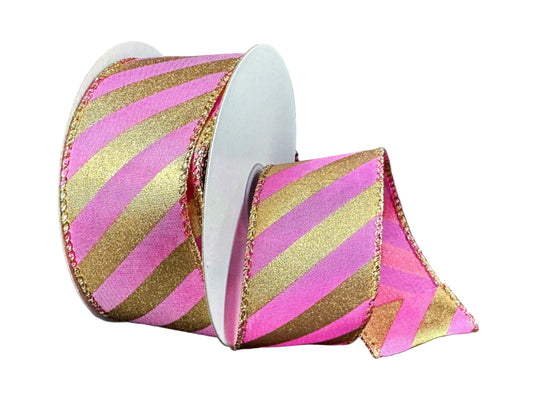 72507-09-15 | 1.5" | DARK PINK SATIN W/GOLD METALLIC DIAGONAL STRIPES | 10YDS