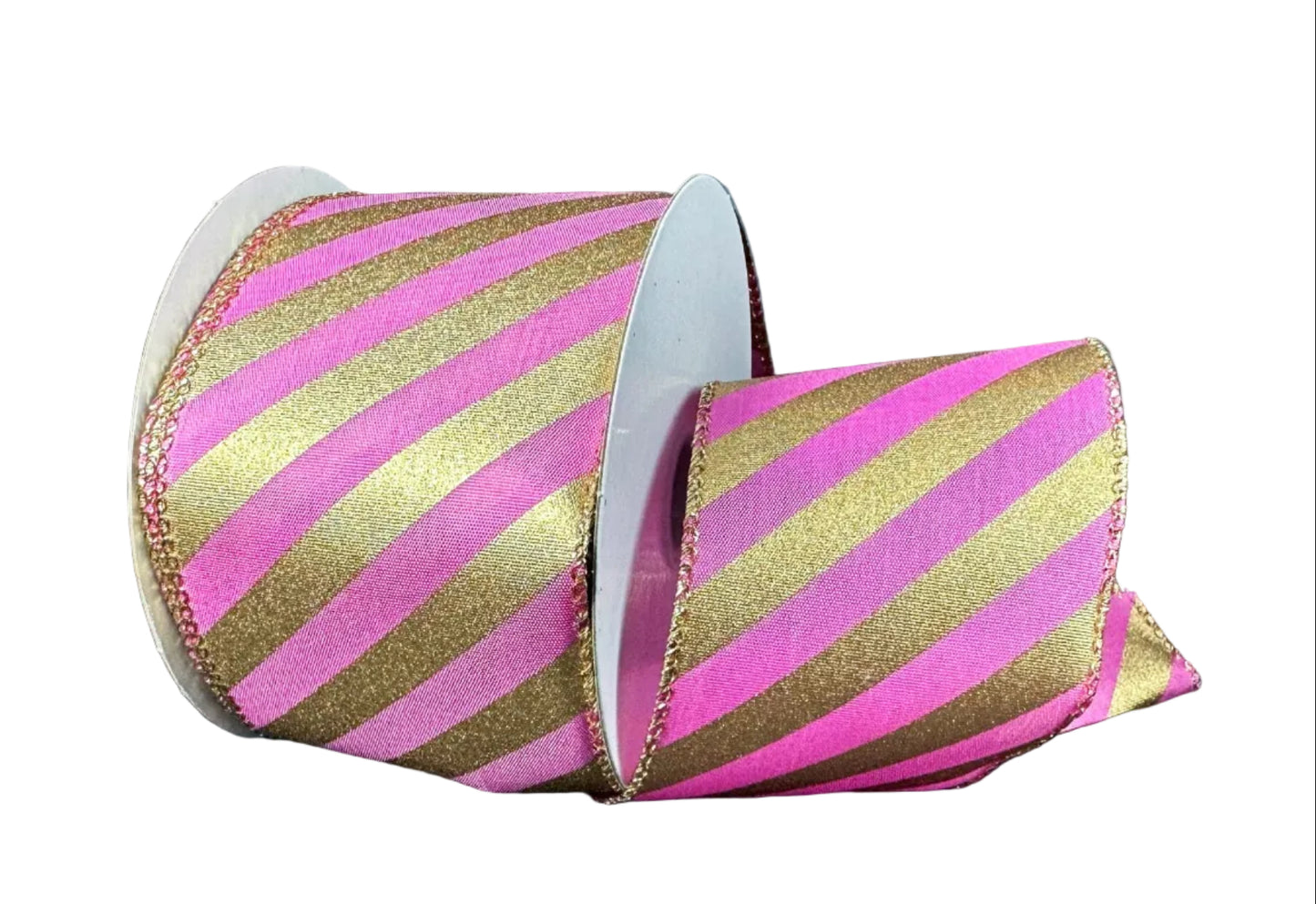 72507-40-15 | 2.5" | DARK PINK SATIN W/GOLD METALLIC DIAGONAL STRIPES | 10YDS