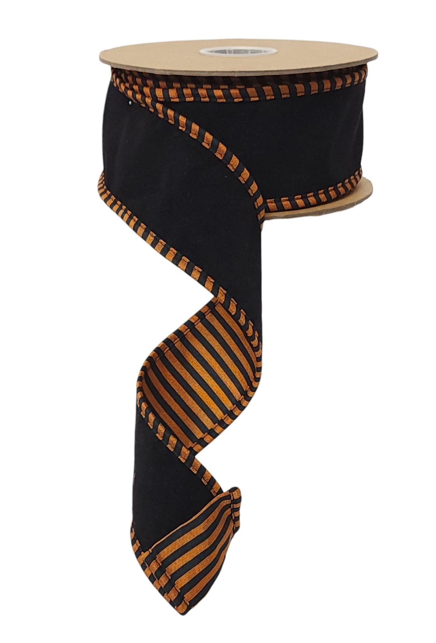 7254W-750-63E | 2.5" | Black Velor w/Orange/Black Striped Piping and Backing