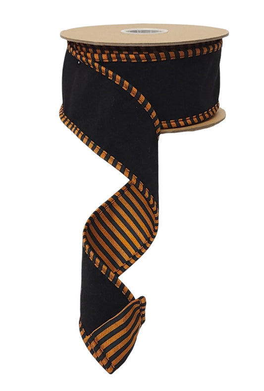 7254W-750-63E | 2.5" | Black Velor w/Orange/Black Striped Piping and Backing