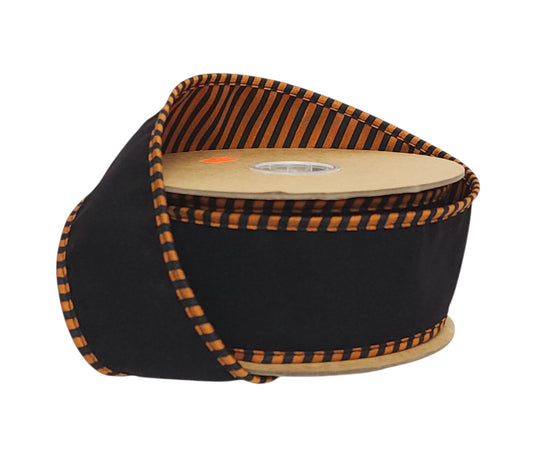 7254W-750-63E | 2.5" | Black Velor w/Orange/Black Striped Piping and Backing
