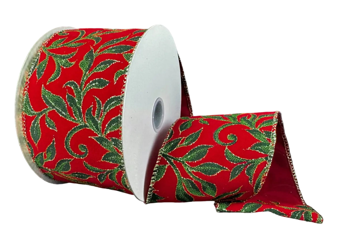 72555-40-12 | 2.5" | RED VELVET W/HUNTER GREEN VINE SWIRLS | 10YDS