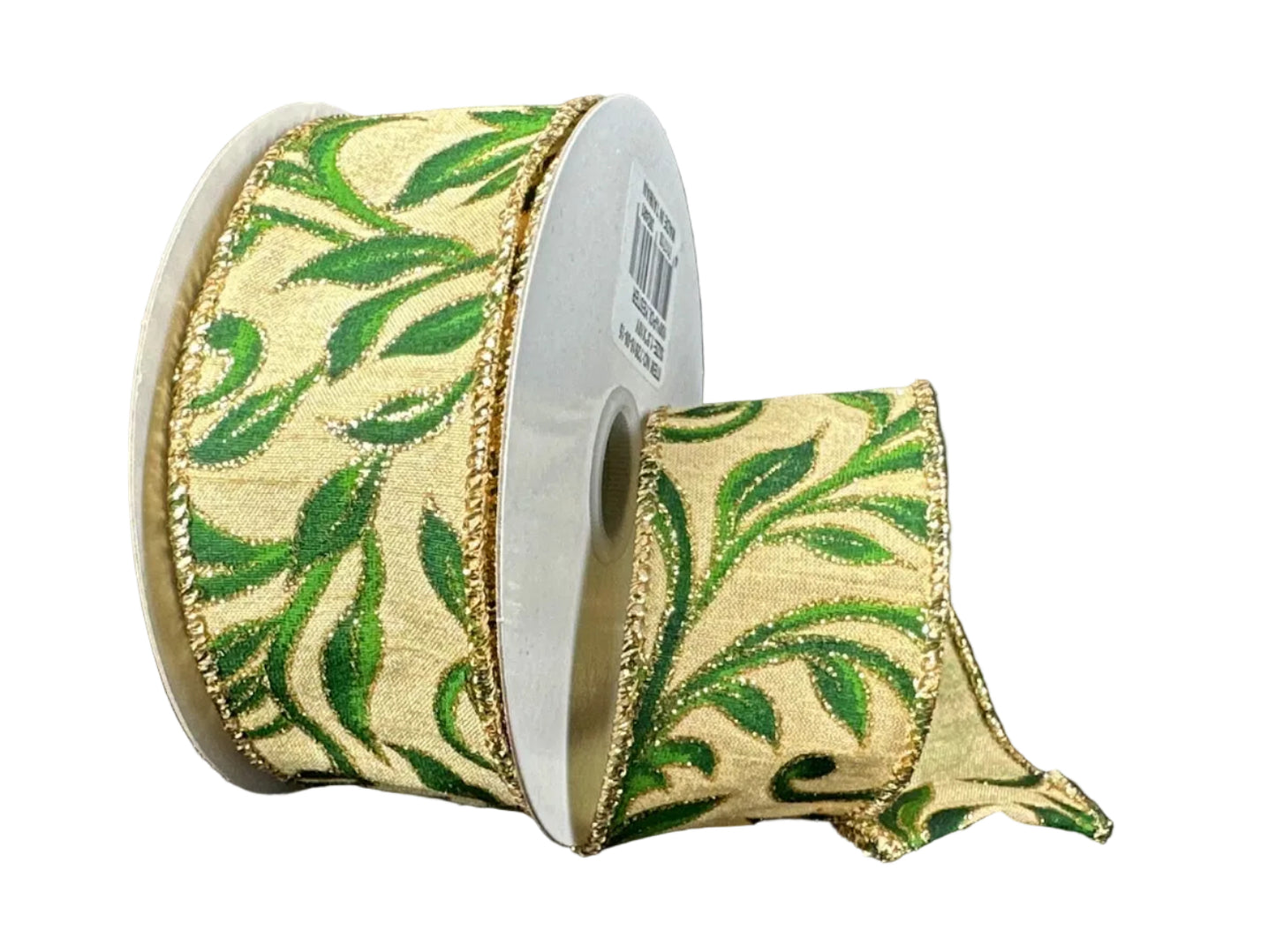 72616-09-15 | 1.5" | GOLD DUPIONI W/DARK GREEN VINE SWIRLS | 10YDS