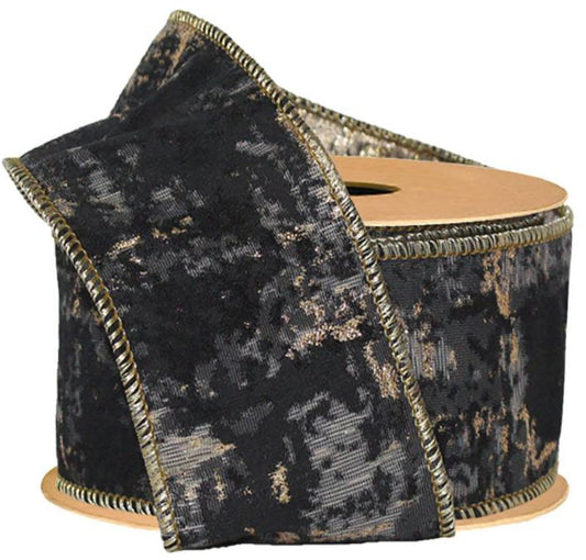 7350W-030-63E | 2.5" | BARK BLACK/GOLD | WIRED JACQUARD RIBBON | 10YDS