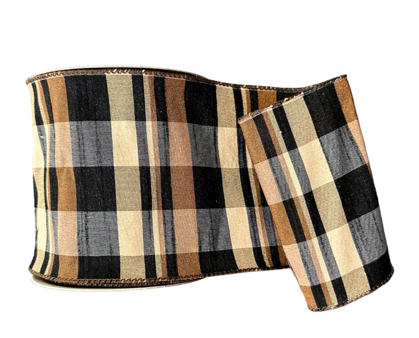 73580-04-38 | 4" | BROWN-TAN-BLK FAUX DUPIONI PLAID | 10YDS