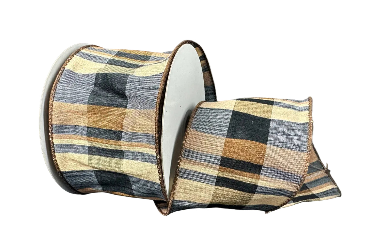 73580-40-38 | 2.5" | BROWN-TAN-BLK FAUX DUPIONI PLAID | 10YDS