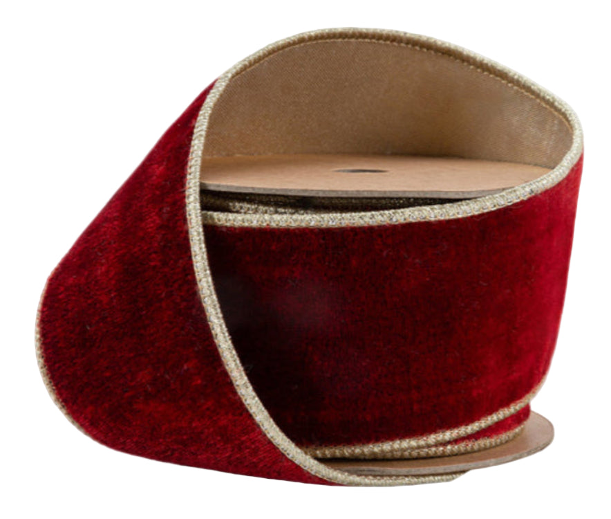 7416W-260-63E | 2.5" | Premium Velvet Ribbon | Red w/Gold Metallic Backing | 10yds