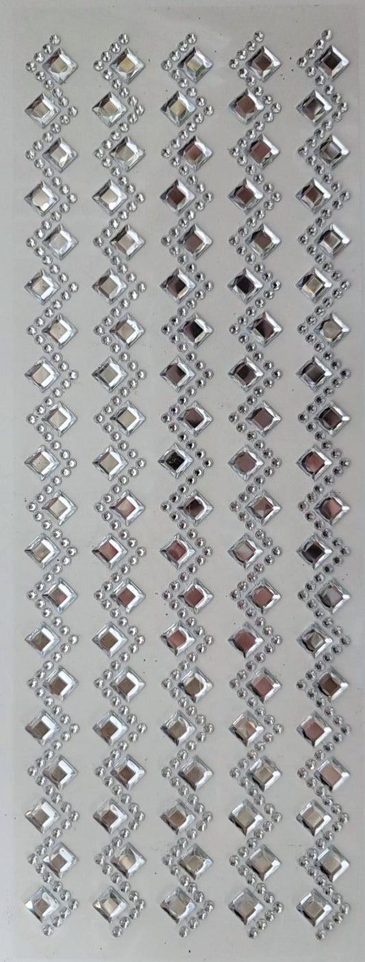 7446-SILVER | 16MM | WAVED & SQUARE GEMSTONE STICKER | 52Pcs/PACK