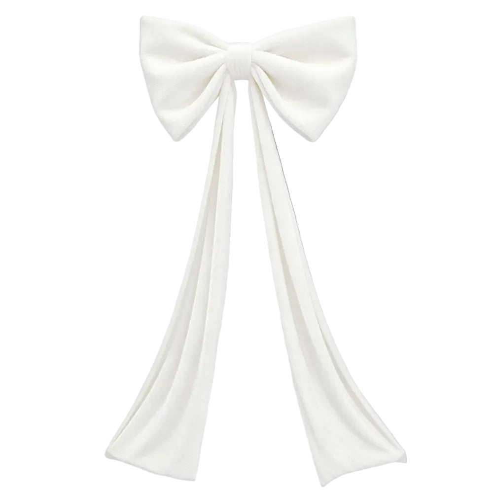7489-WHITE | 32" x 18" | VELVET BOW W/72" TAIL | WHITE