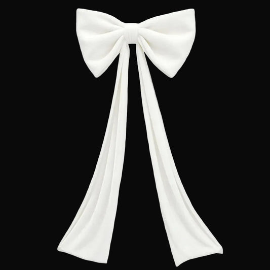 7489-WHITE | 32"W x 18"H | VELVET BOW W/72"L TAIL | WHITE