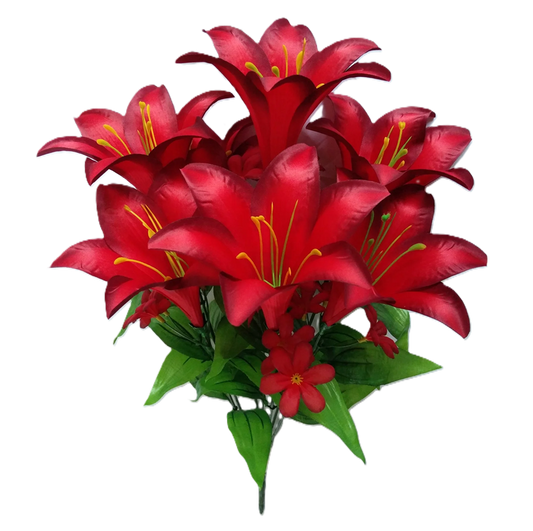 76686 Large Trumpet Lily Bush x7 BURGUNDY