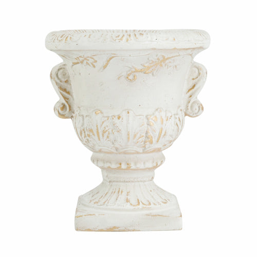 77898 | Decorative White Urn Planter w/Distressed Finish/Gold Accents