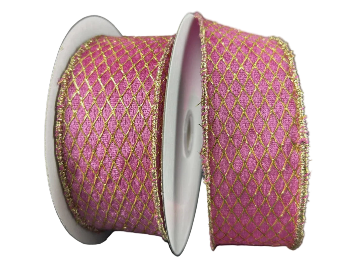78489-09-28 | 1.5" | PINK VELVET W/GOLD NET OVERLAY | 10YDS