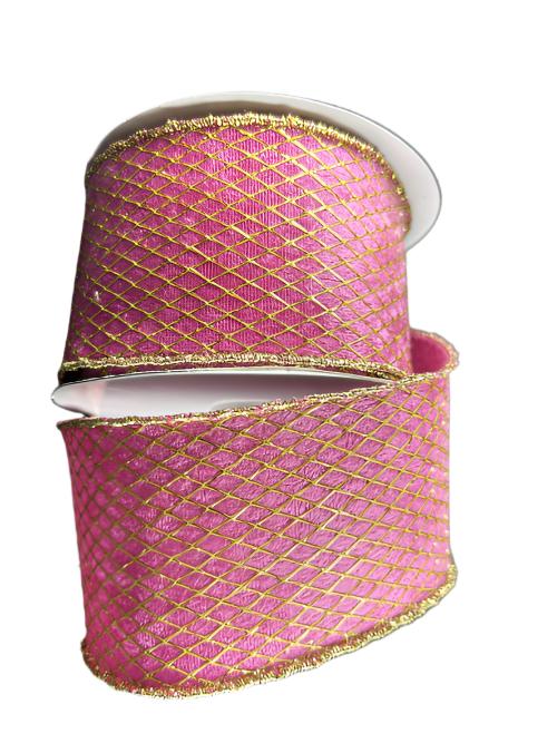 78489-40-28 | 2.5" | PINK VELVET/GOLD NET OVERLAY | 10YDS