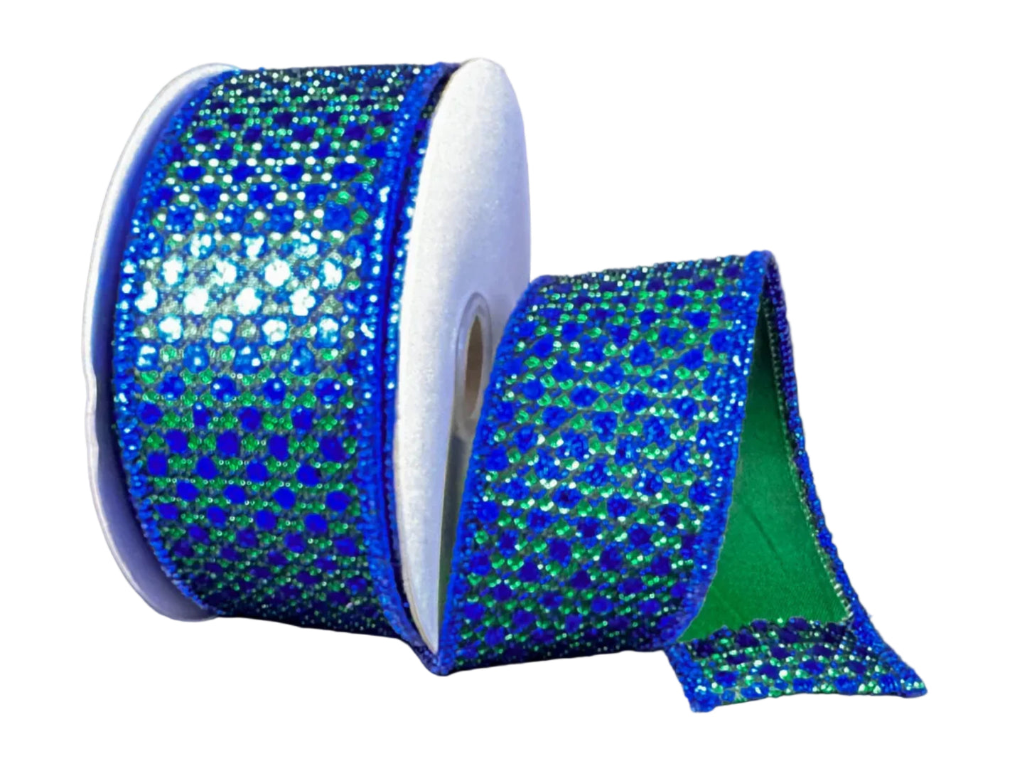 78521-09-08 | 1.5" | MOSS-ROYAL BLUE METALLIC DRAGONSCALE DOTS | 10YDS