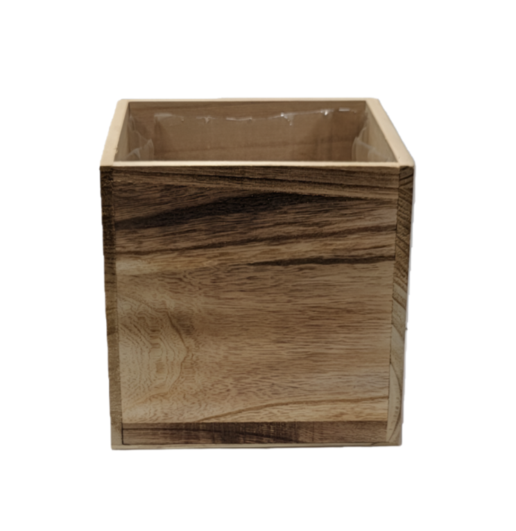 7942BR | 6" | CUBE WOOD CUBE PLANTER | BROWN