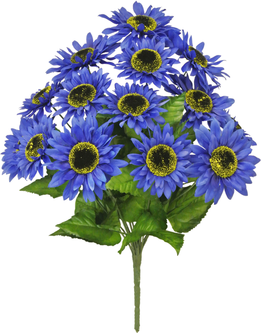 80250-RO.BL |  17" | SATIN SUNFLOWER BUSH |  ROYAL BLUE