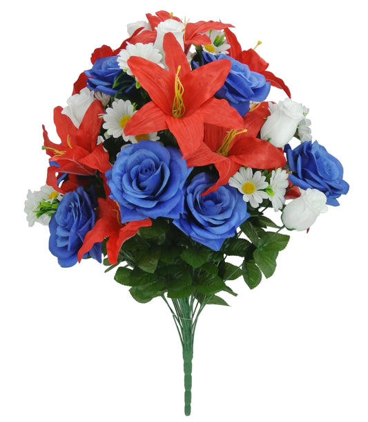 80359A-RDWTBL | 28" | LILIUM ROSE MIXED BUSH | RED/WHITE/BLUE