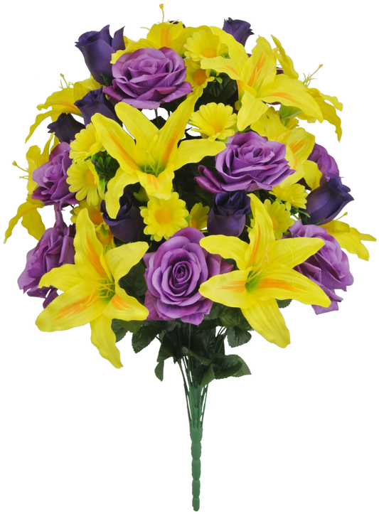 80359A-YELPU  28" LILIUM ROSE MIXED BUSH X36- YELLOW/PURPLE