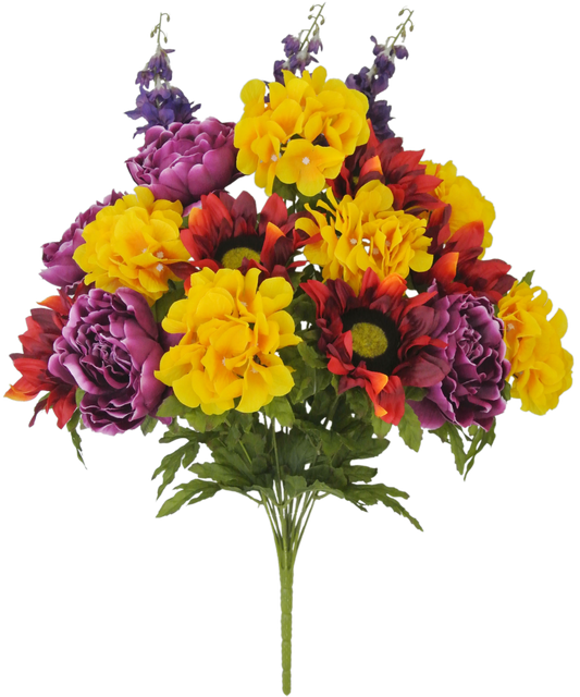 80531-RDYELPU| 24" | PEONY HYDRANGEA BUSH |RED/YEL/PURPLE