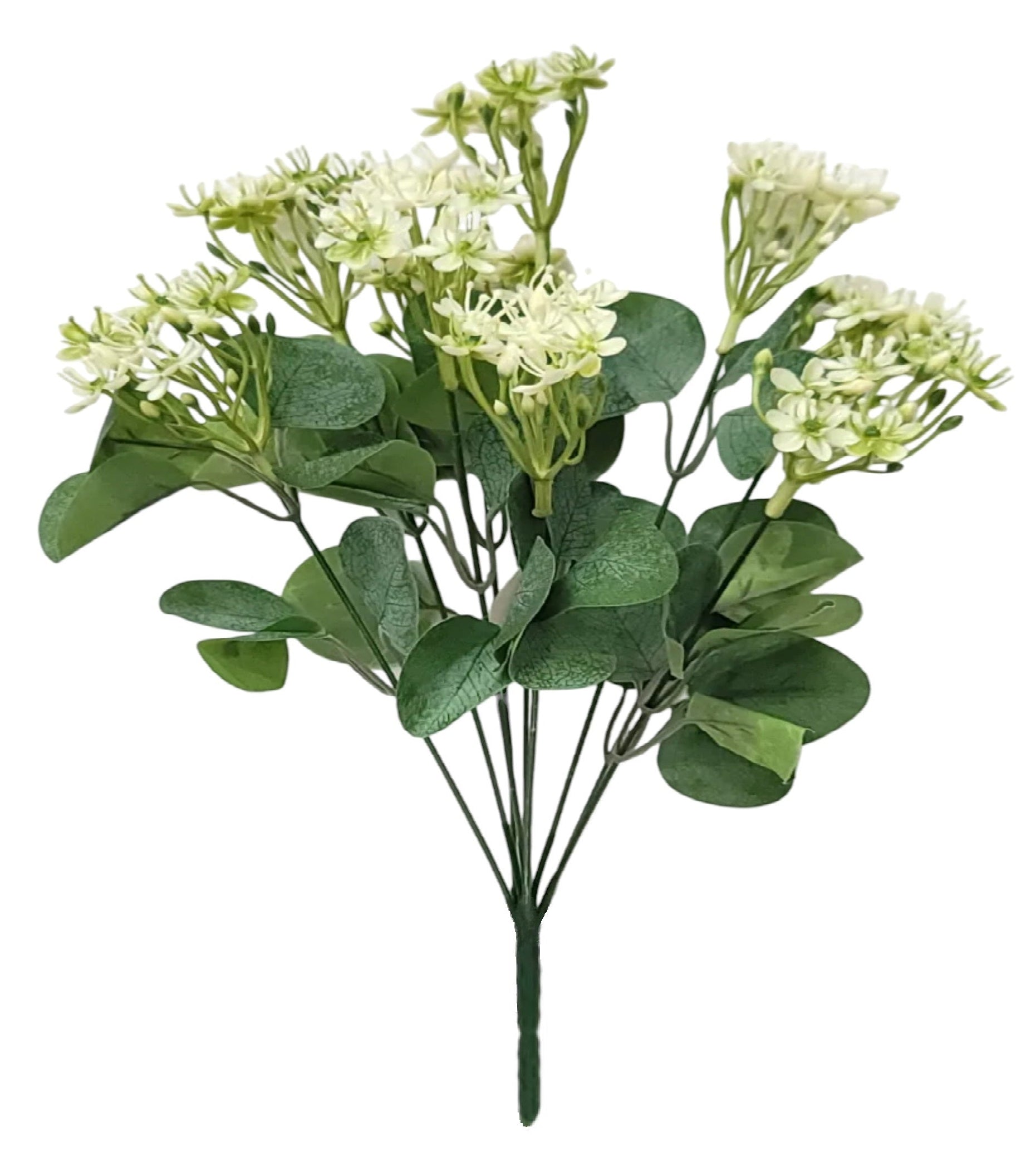 80803 | Mini Flower w/Eucalyptus x9 | Cream - A&B Wholesale Market Inc