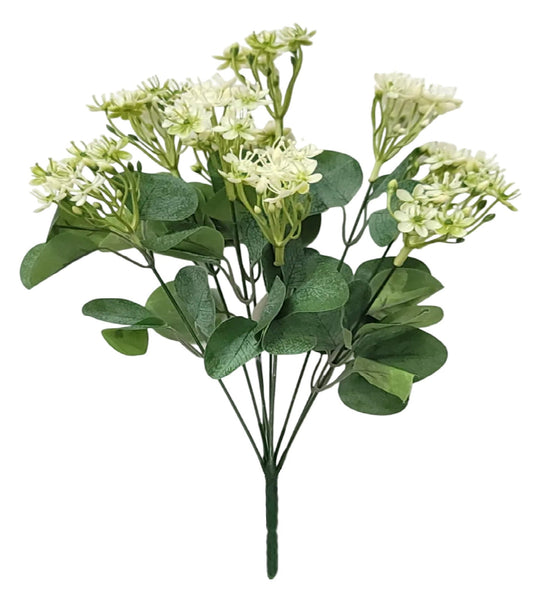 80803 | Mini Flower w/Eucalyptus x9 | Cream - A&B Wholesale Market Inc