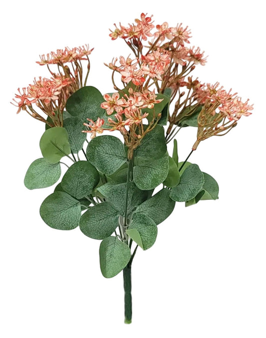 80806 | Mini Flower w/Eucalyptus x9 | Peach - A&B Wholesale Market Inc
