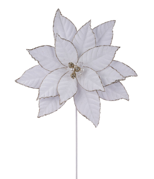 XS429742 | 23"L x 14"Dia | Velvet/Glttr Poinsettia | Cream/Champagne