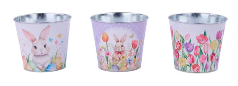 HE2080 | 5"Dia | Easter/Tulips Tin Pot Cover | 3 Asst - A&B Wholesale Market Inc