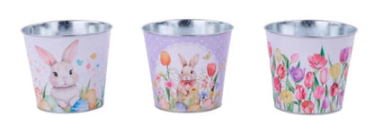 HE2080 | 5"Dia | Easter/Tulips Tin Pot Cover | 3 Asst - A&B Wholesale Market Inc