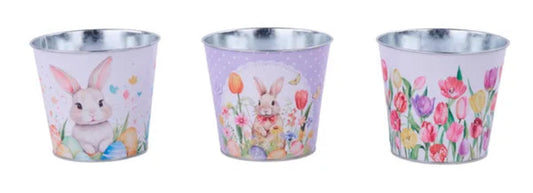 HE2080 | 5"Dia | Easter/Tulips Tin Pot Cover | 3 Asst - A&B Wholesale Market Inc