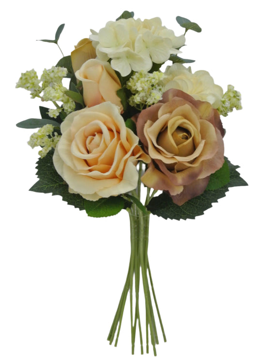 81959-BEBRN | 17" | HYDRANGEA ROSE BUNDLE |BEAUTY/BROWN