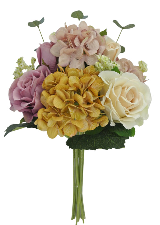 81959-GOLDBEPU | 17" | HYDRANGEA ROSE BUNDLE | GOLD/BEAUTY/PURPLE