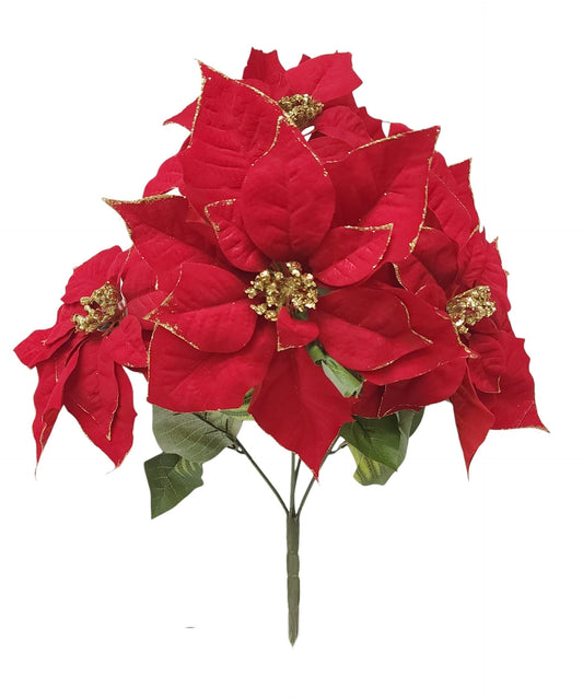 81996-RD | 20" |  POINSETTIA BUSH W/GOLD GLITTER EDGE  |  RED