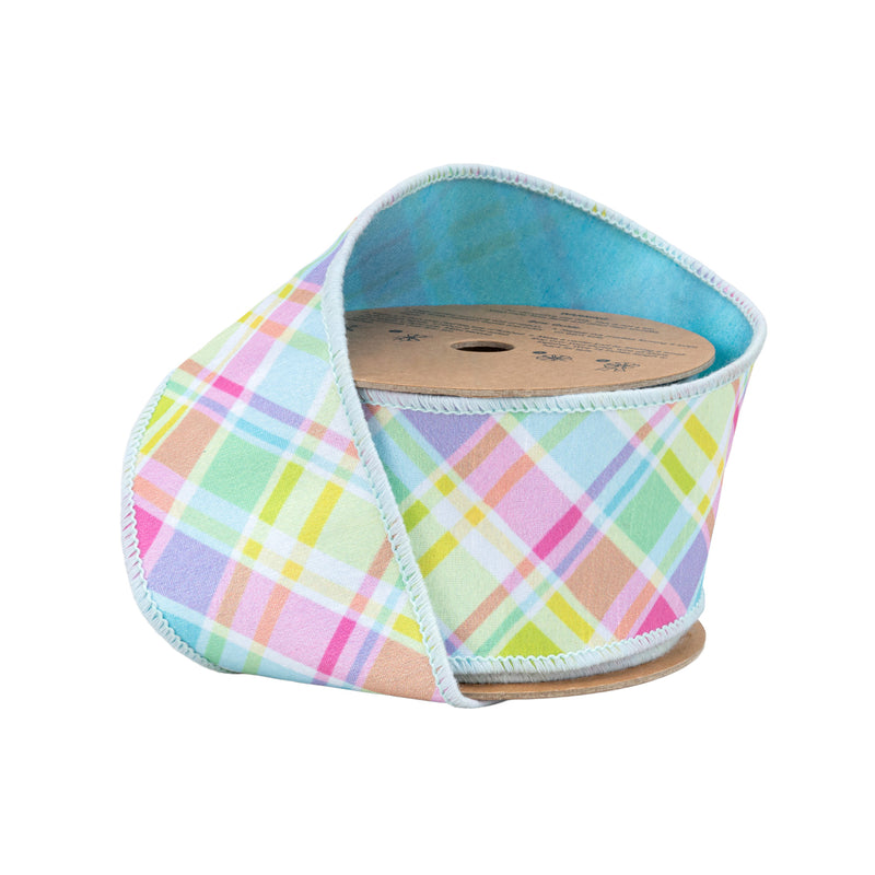 8223W-340-63E | 2.5" | Dupioni  Bias Large Plaid Blue/Yellow w/Blue Taffeta Fused Back | 10yds
