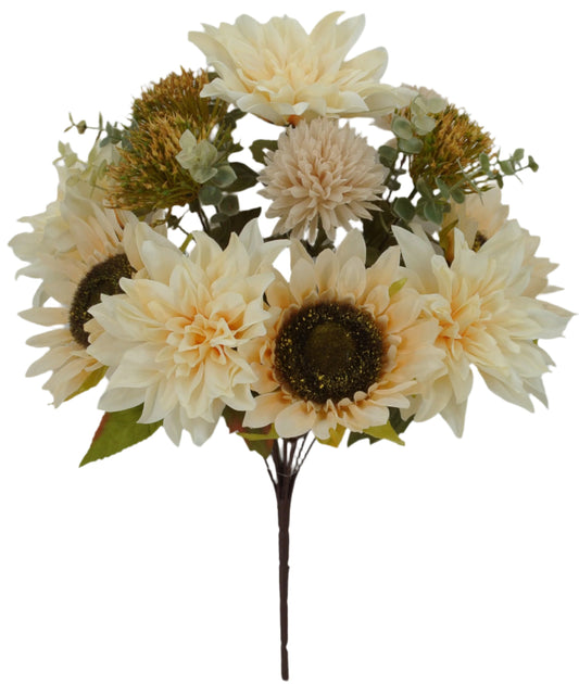 83614-BEIGE | 19" | MIXED DAHLIA SUNFLOWER | BEIGE
