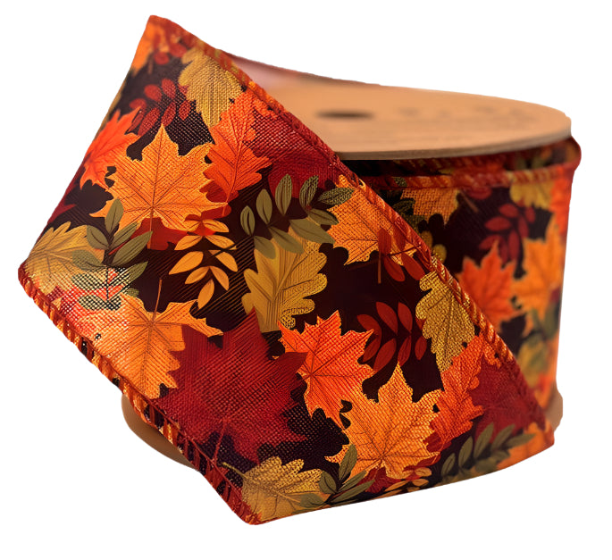 WR-10197-063-10 | 2.5" | "Maple Leaf" Black/Multi Ribbon | 10yds